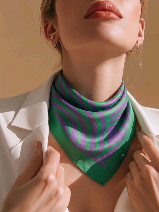 Kurt Geiger Accessories - Kurt Geiger Green & Purple Geometric Silk Neck Scarf